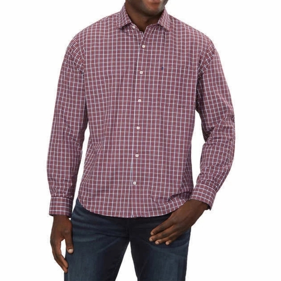 Izod Soft Wash Essentials Button-Up Shirt Regular Fit Stretch Fabric, Maroon, 4X - Picture 1 of 10